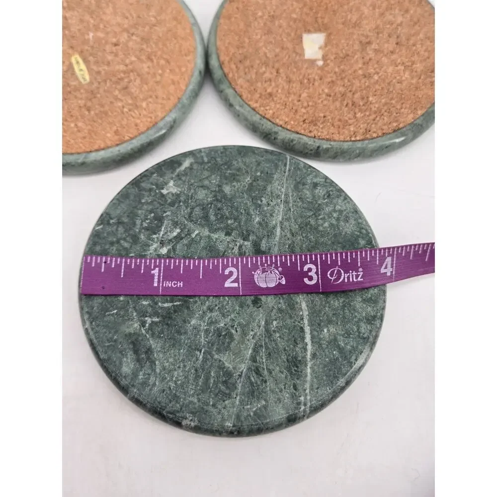 5 Vintage 1980s Classic Green Marble Round Coasters Cork Bottoms 4 Inches